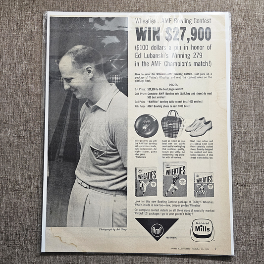 🎳 1959 Ed Lubanski Wheaties Cereal Bowling Print Ad