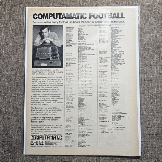 📄 1971 Computamatic Football Game Print Ad